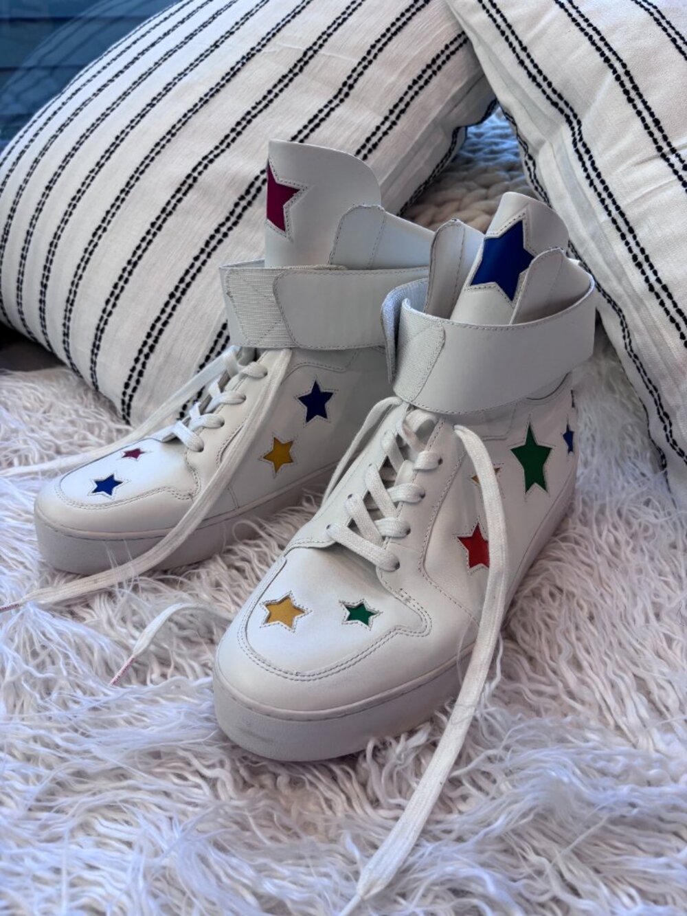 MICHAEL Michael Kors Trent Rainbow Star High Top Sneakers White Leather Sz 11